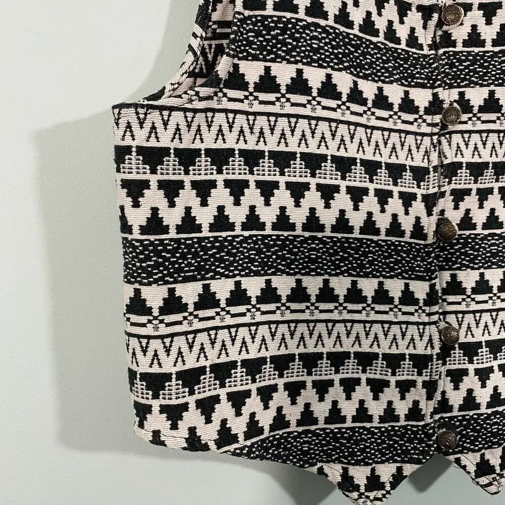 Austin Harris Black & White Aztec Tapestry Knit Western Button Up Vest Size M